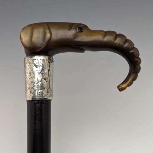1896 British Antique Men's Cane Horn Elephant Handle 86cm
